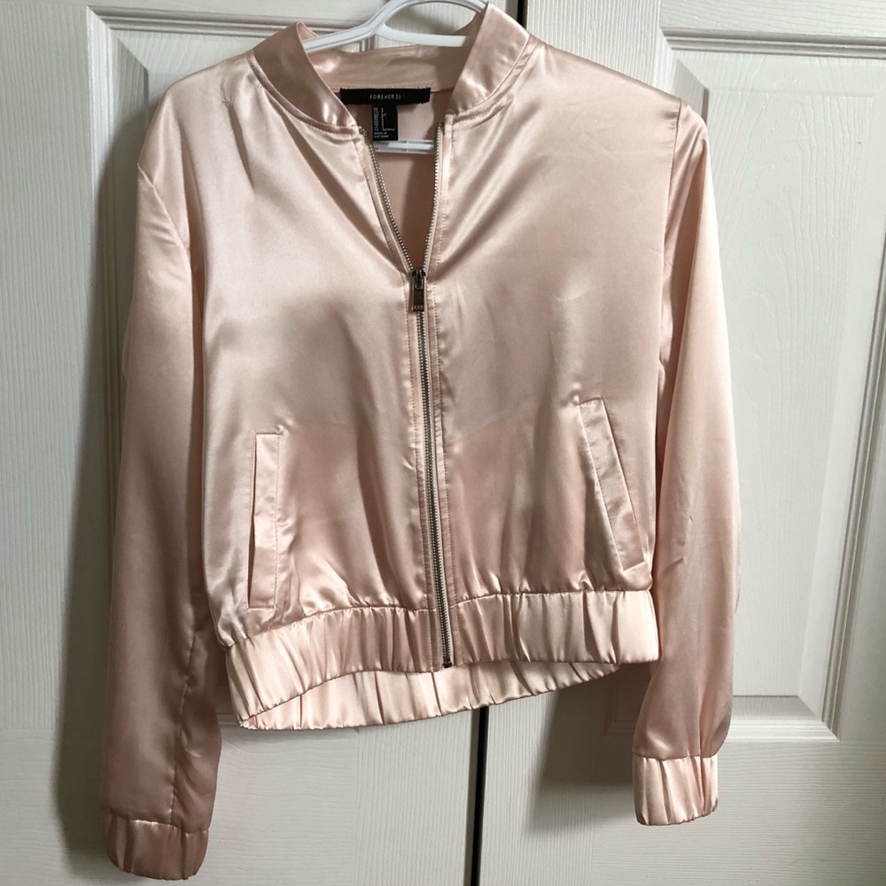 Forever 21 Rose Satin Bomber Jacket